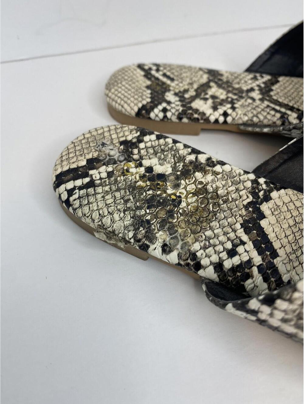 Qupid Black /brown /ivory Snake Print Faux Leather Slides Sandals, Size 7 - Picture 13 of 16